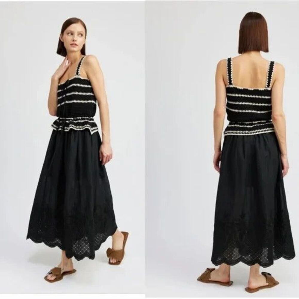 Tuckernuck EN SAISON Lucia Crocheted Eyelet Maxi Dress Black Size Medium